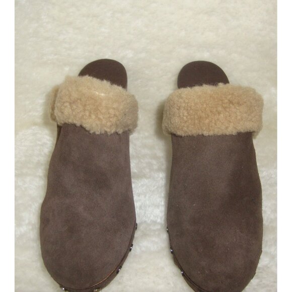 UGG Adele Brown Suede Sheepskin Studded Clogs Heels Mules Shoes Women Size  US 7 - Picture 4 of 12